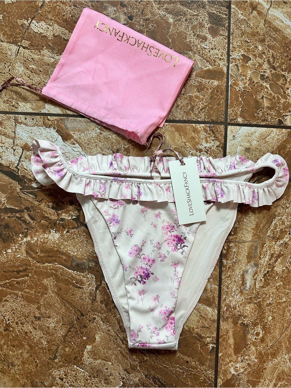 LoveShackFancy Tacy Warm Pink Cloud Bikini Bottoms- Size Extra Large